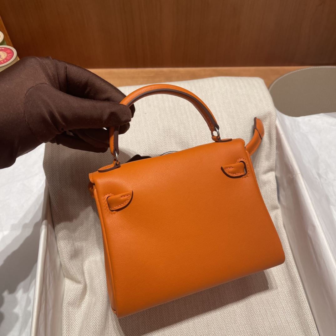 HERMES 爱马仕 Kelly Doll 娃娃包 千禧娃娃 可可爱爱 亲子包首选 93 橙色/89 黑色 进口蜜蜡线 全手工制作