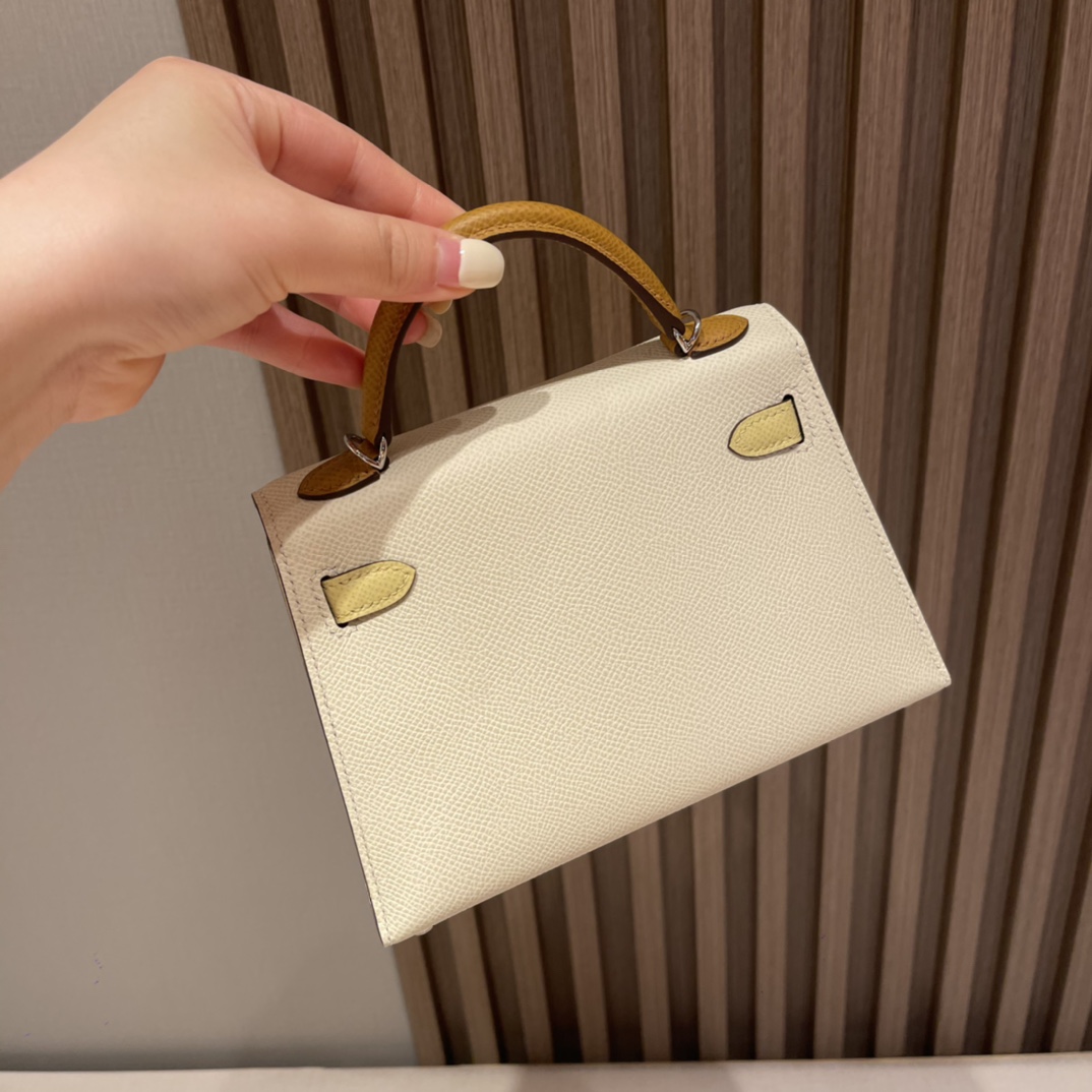 HERMES 爱马仕 Mini Kelly 二代 Epsom皮 i2 奶油白/2S 芝麻色/1Z 小鸡黄 三拼色 进口蜜蜡线 全手工制作