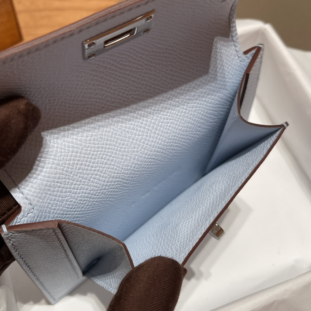 HERMES 爱马仕 Kelly Pocket 卡包 Epsom T0 雾蓝色Blue Brume️ 进口蜜蜡线 全手工制作