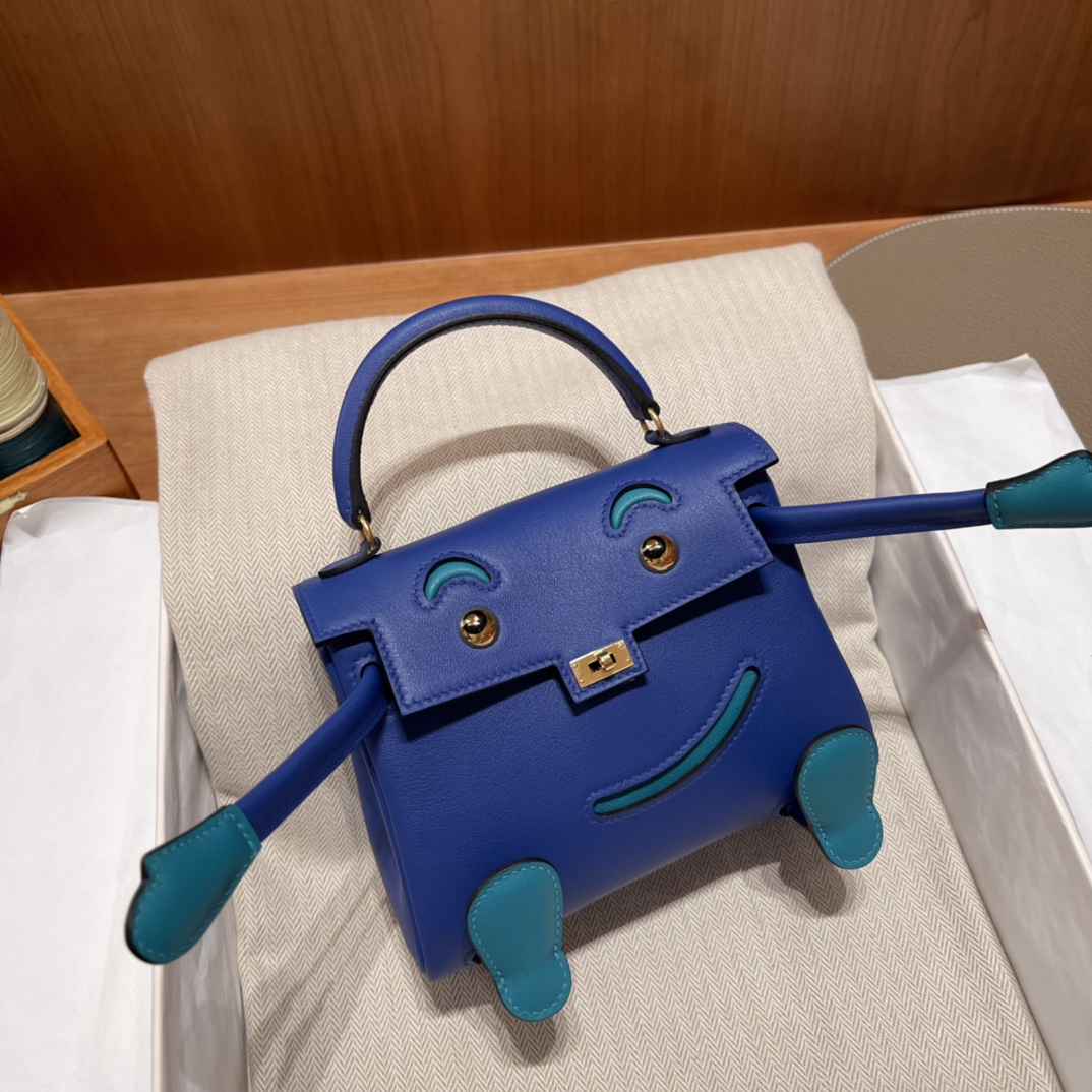 HERMES 爱马仕 Kelly Doll 娃娃包 千禧娃娃 可可爱爱 亲子包首选 7T 电光蓝/7F 孔雀蓝 进口蜜蜡线 全手工制作