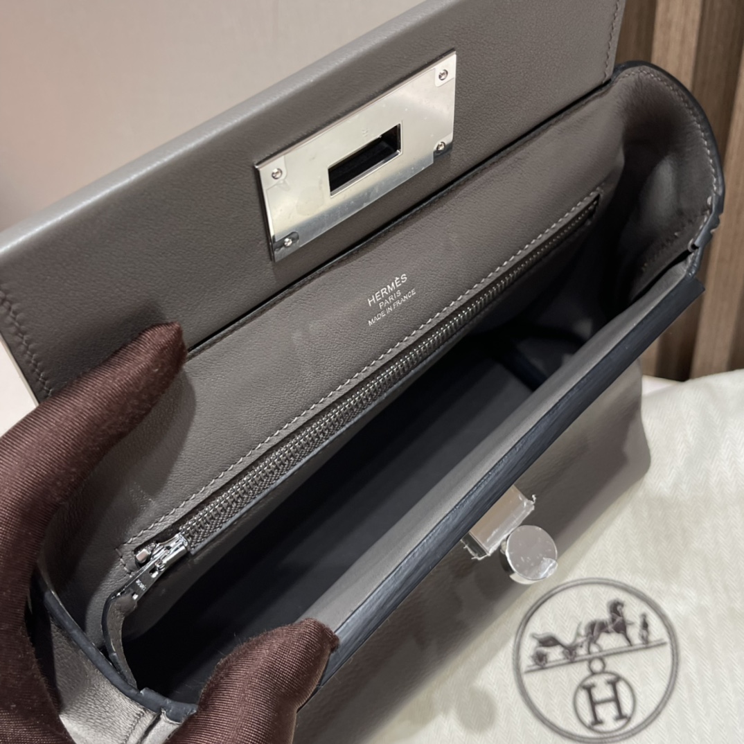 HERMES 爱马仕 Kelly24/24 mini 21cm Evercolor/swift 8F 锡器灰Etain 银扣 进口蜜蜡线 全手工制作
