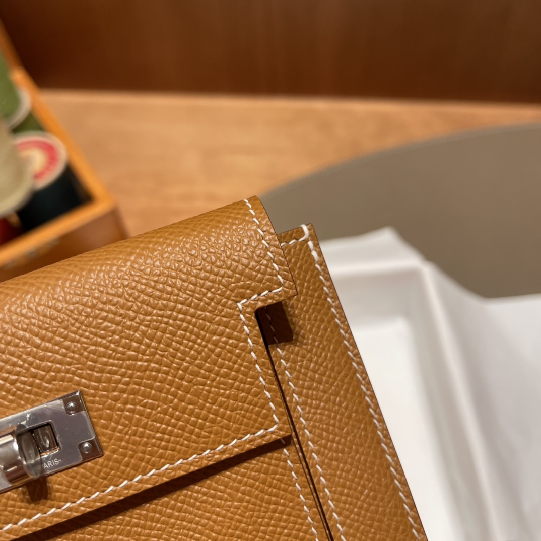 HERMES 爱马仕 Kelly Pocket 卡包 Epsom CK37金棕色 进口蜜蜡线 全手工制作