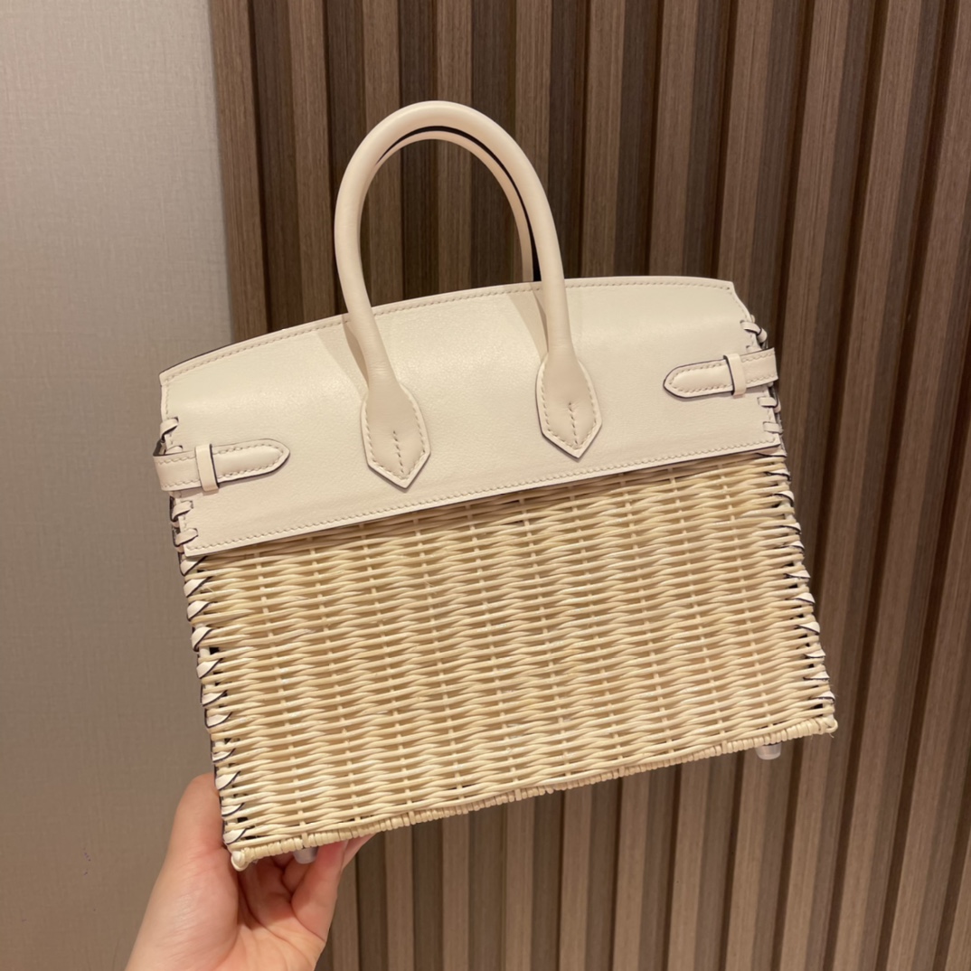 HERMES 爱马仕 Birkin Picnic 野餐包 限量版 夏天的快乐竟然是是竹子给的 i2 奶油白Nata 高级感拉满 口蜜蜡线 全手工制作