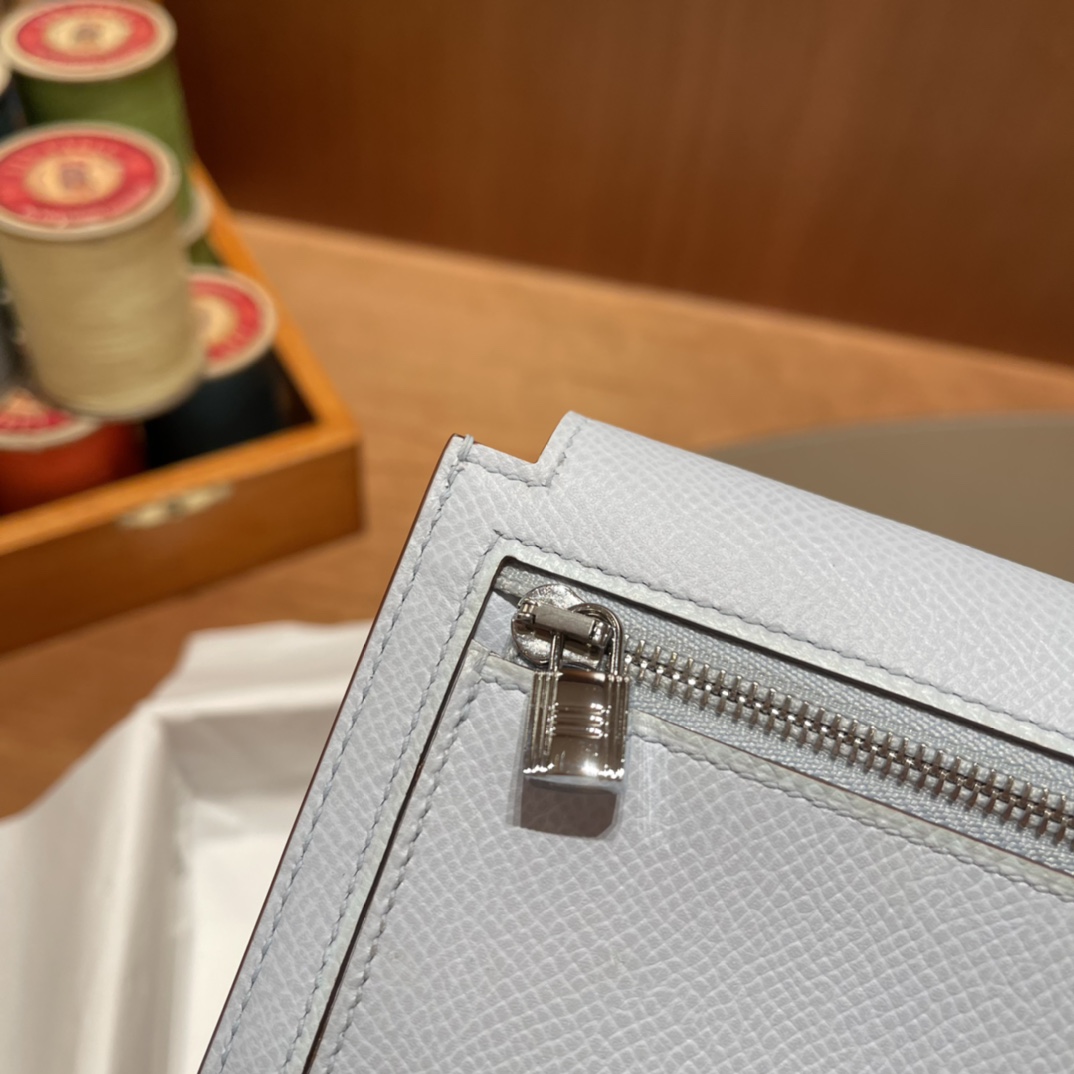 HERMES 爱马仕 Kelly Pocket 卡包 Epsom T0 雾蓝色Blue Brume️ 进口蜜蜡线 全手工制作
