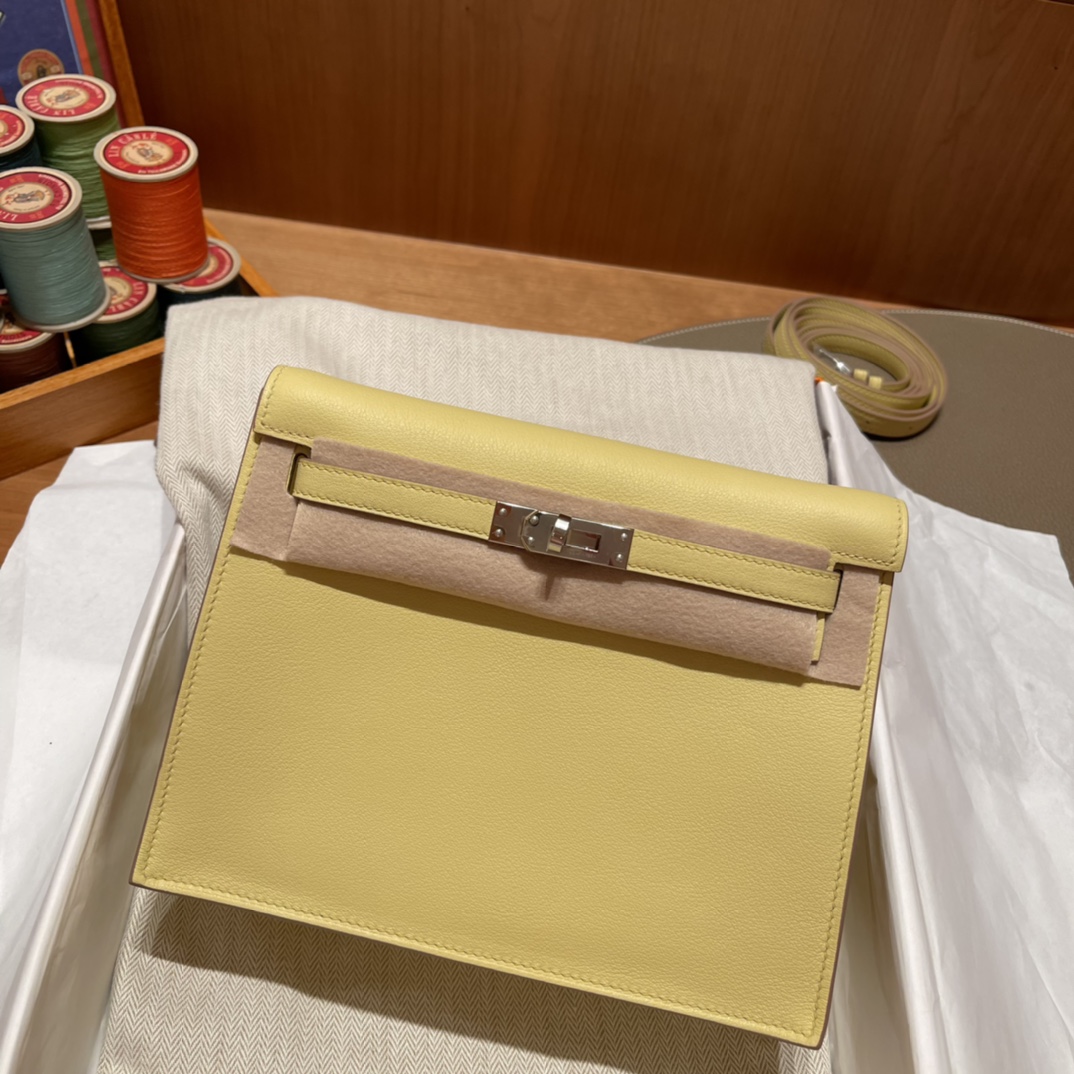 HERMES 爱马仕 Kelly Danse swift皮 1Z 小鸡黄Jaune Poussin 进口蜜蜡线 全手工制作