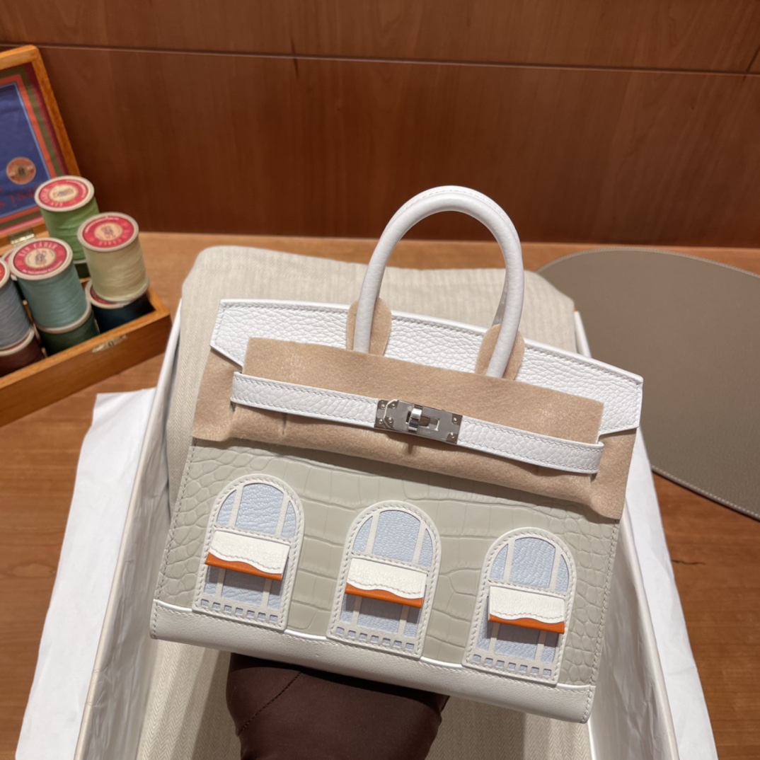 HERMES 爱马仕 小房子 01 纯白tc皮搭配雾面8L 冰川白 进口蜜蜡线 全手工制作