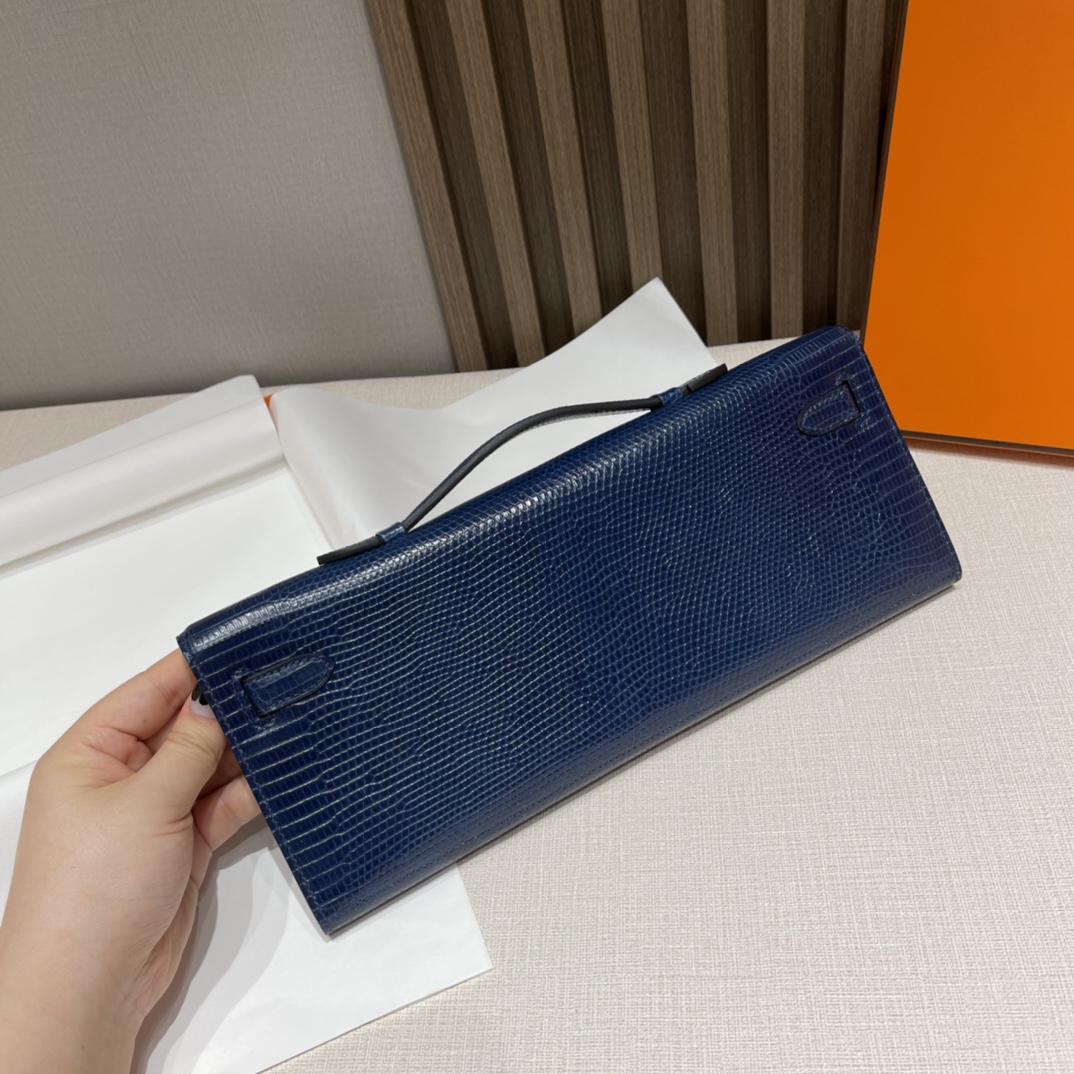 HERMES 爱马仕 Kelly cut 31cm 蜥蜴皮 73 宝石蓝Blue Saphire 进口蜜蜡线 全手工制作