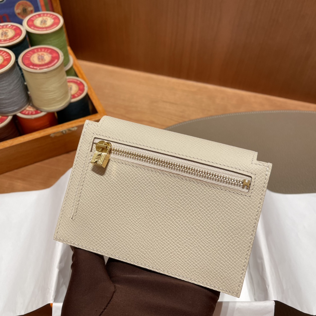 HERMES 爱马仕 Kelly Pocket 卡包 Epsom Craie 10 奶昔白 进口蜜蜡线 全手工制作