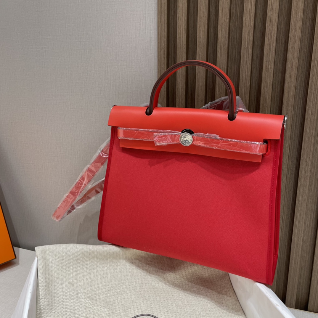 HERMES 爱马仕 Herbag 31cm S5 Rouge Tomate番茄红 休闲品味又在线的基础入门款 适合上学通勤 进口蜜蜡线 全手工制作