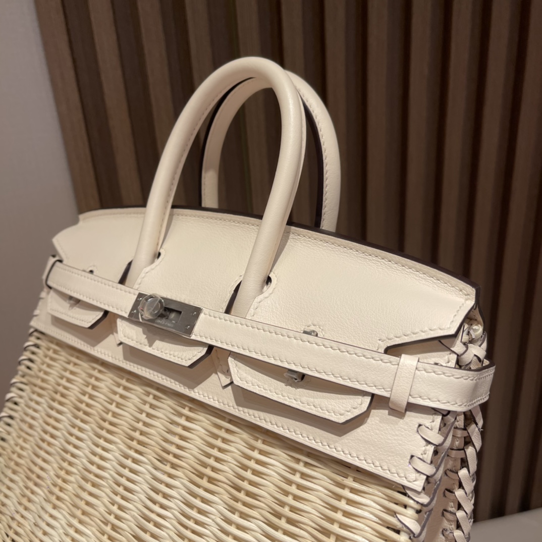 HERMES 爱马仕 Birkin Picnic 野餐包 限量版 夏天的快乐竟然是是竹子给的 i2 奶油白Nata 高级感拉满 口蜜蜡线 全手工制作