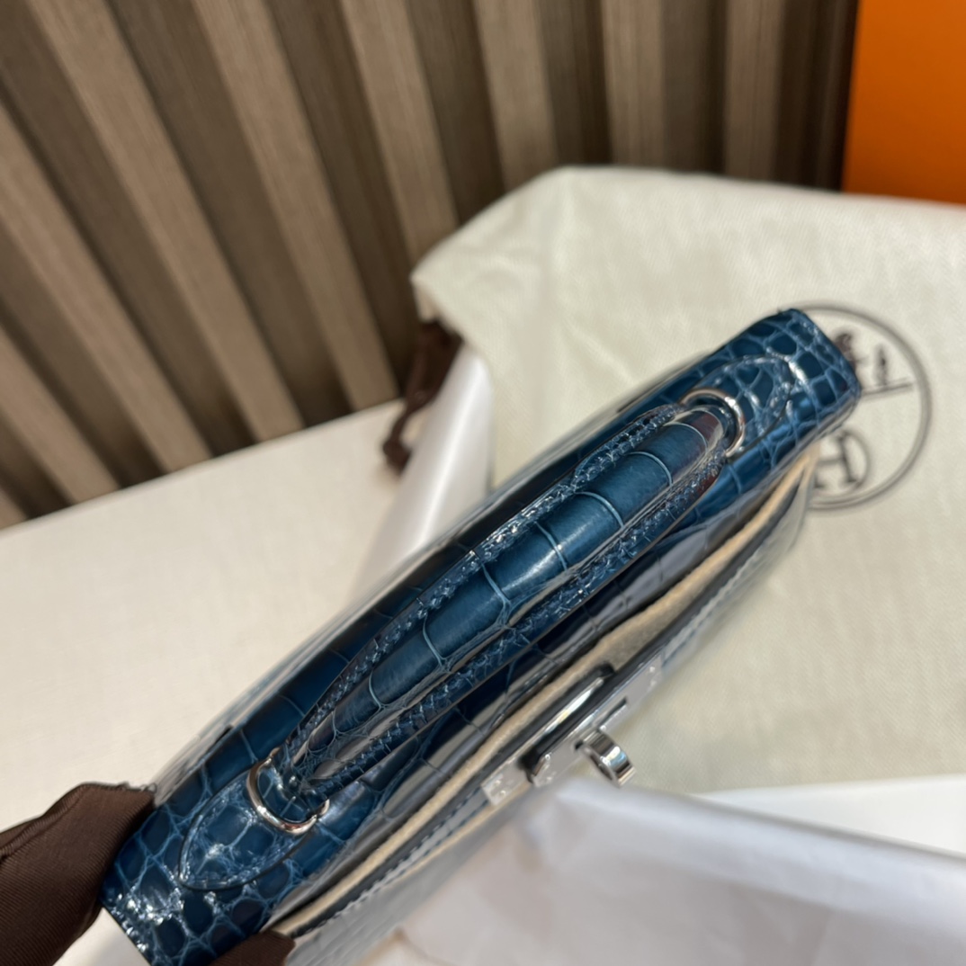 HERMES 爱马仕 Mini Kelly 二代 美洲鳄Alligator 亮面Shiny 方块 W0 博斯普鲁斯绿Vert Bosphore 进口蜜蜡线 全手工制作