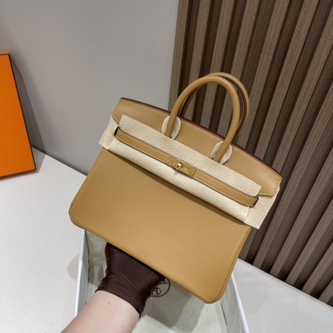 HERMES 爱马仕 Birkin 25cm swift皮 2S 芝麻色Sesame 比金棕更显年轻 进口蜜蜡线 全手工制作
