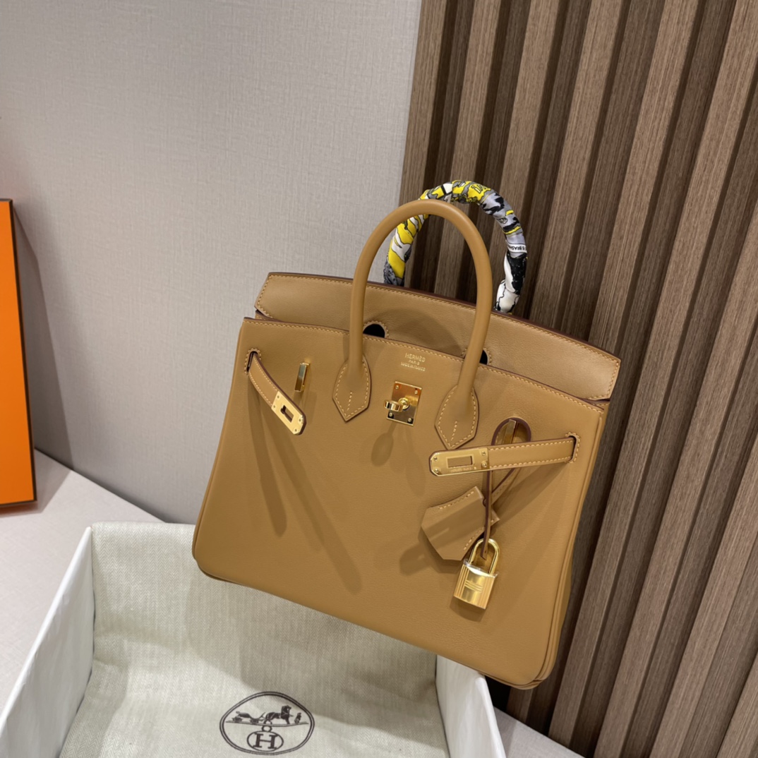 HERMES 爱马仕 Birkin 25cm swift皮 2S 芝麻色Sesame 比金棕更显年轻 进口蜜蜡线 全手工制作