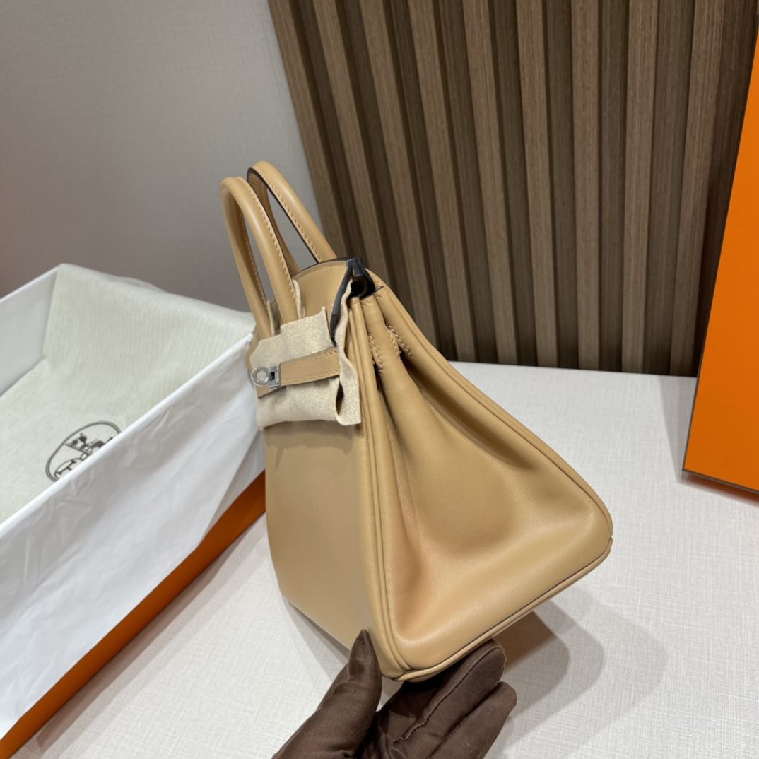 HERMES 爱马仕 Birkin 25cm swift皮 0M 温柔的拉茶色 进口蜜蜡线 全手工制作