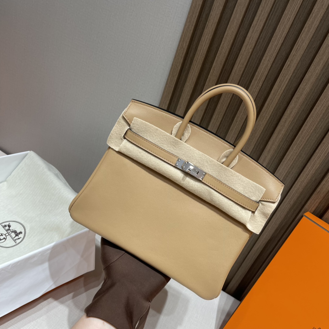 HERMES 爱马仕 Birkin 25cm swift皮 0M 温柔的拉茶色 进口蜜蜡线 全手工制作