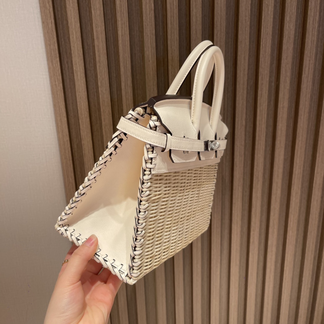 HERMES 爱马仕 Birkin Picnic 野餐包 限量版 夏天的快乐竟然是是竹子给的 i2 奶油白Nata 高级感拉满 口蜜蜡线 全手工制作