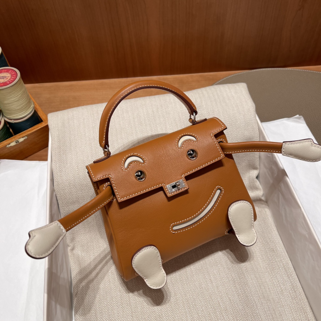 HERMES 爱马仕 Kelly Doll 娃娃包 千禧娃娃 可可爱爱 37 金棕/10 奶昔白 进口蜜蜡线 全手工制作