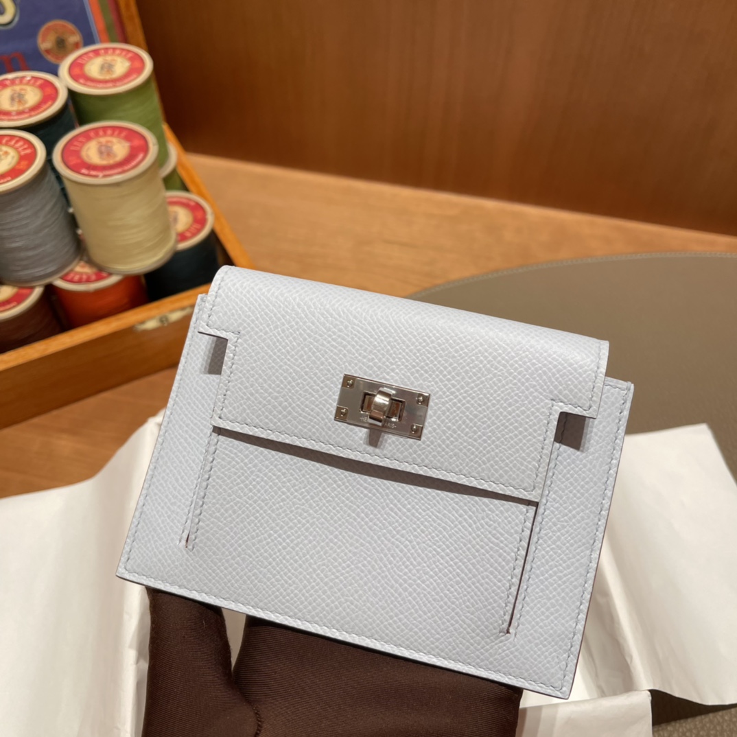 HERMES 爱马仕 Kelly Pocket 卡包 Epsom T0 雾蓝色Blue Brume️ 进口蜜蜡线 全手工制作