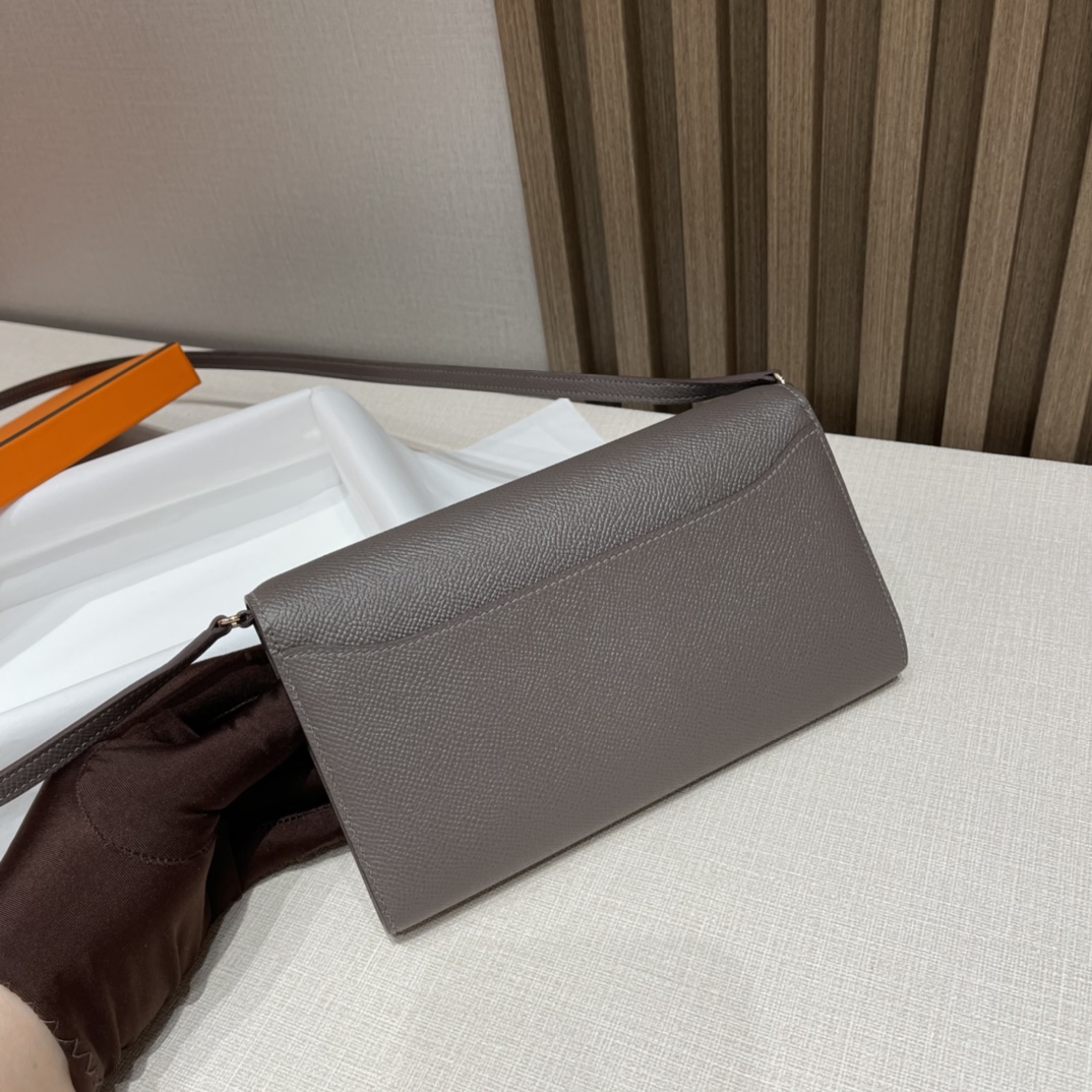 HERMES 爱马仕 Kelly to go Epsom皮 8F 锡器灰Etain 玫瑰金扣#康康/空姐 斜挎 Woc 进口蜜蜡线 全手工制作