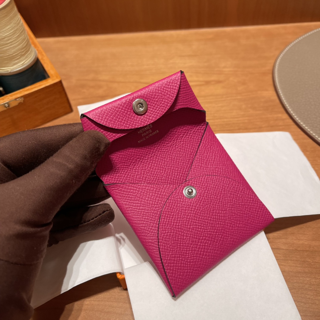HERMES 爱马仕 卡包 Epsom皮 L3 玫瑰紫Rose pourpre 进口蜜蜡线 全手工制作