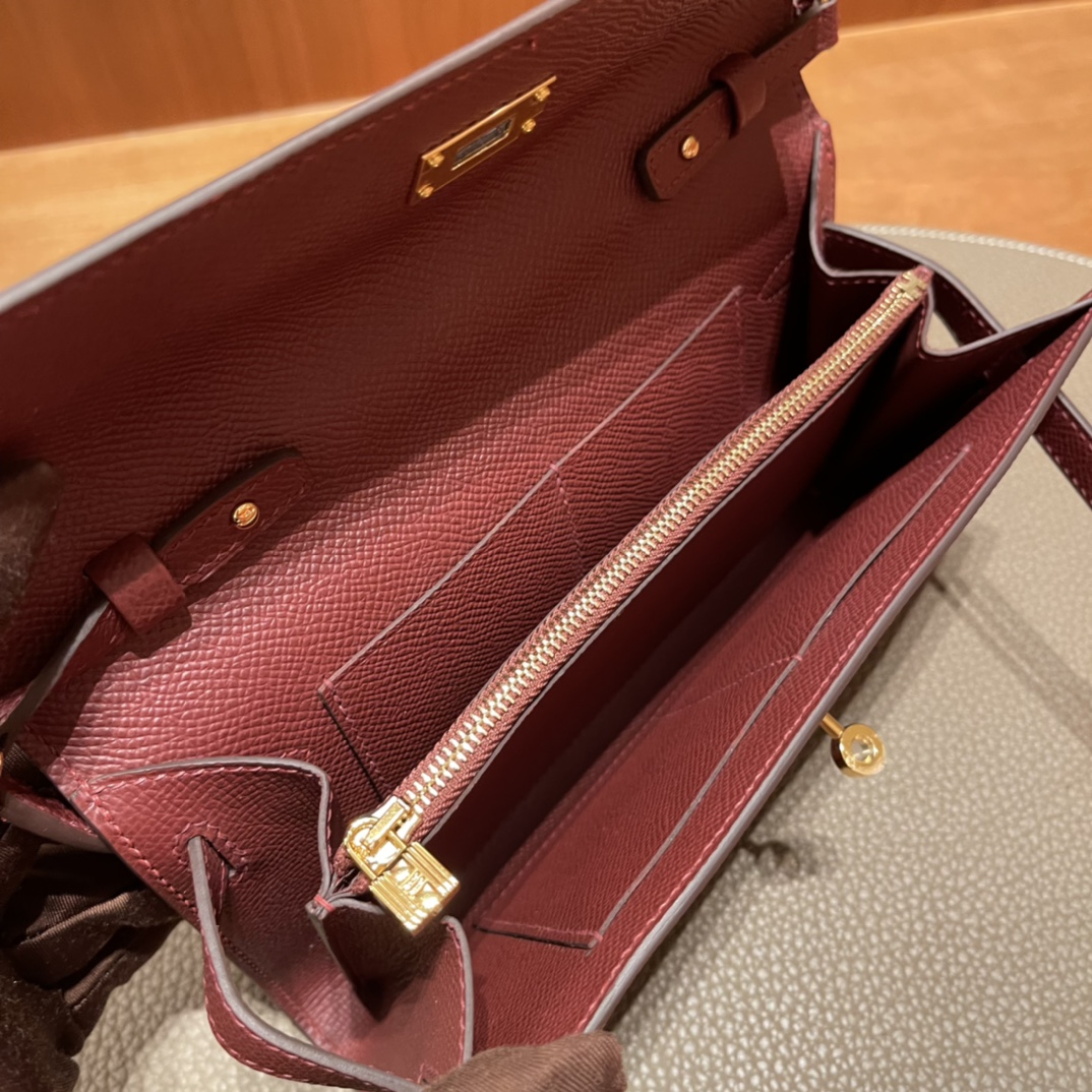 HERMES 爱马仕 Kelly to go Epsom皮 55 爱马仕红Rouge H 一生推的小斜挎 进口蜜蜡线 全手工制作