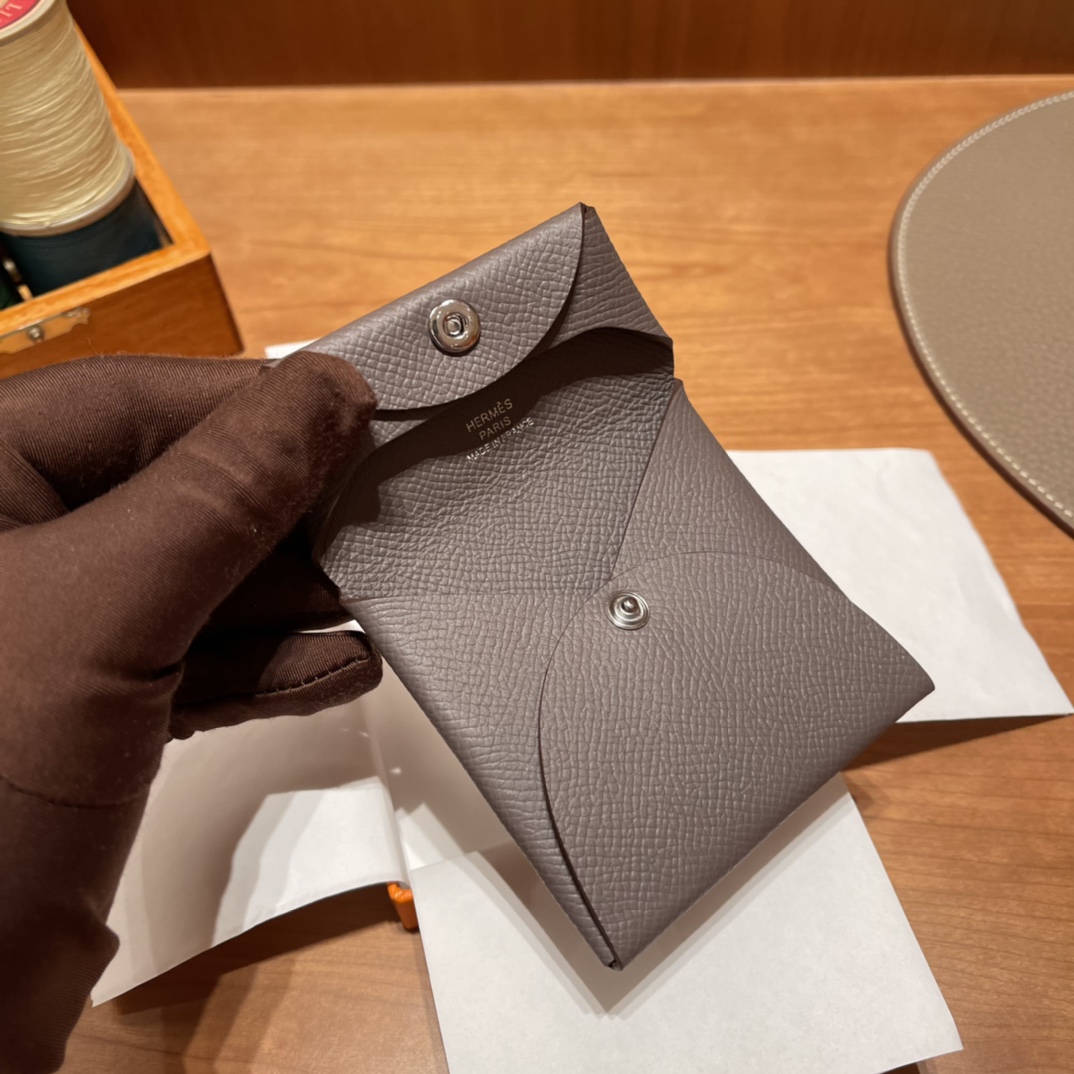 HERMES 爱马仕 卡包 Epsom皮 8F Etain 锡器灰 进口蜜蜡线 全手工制作