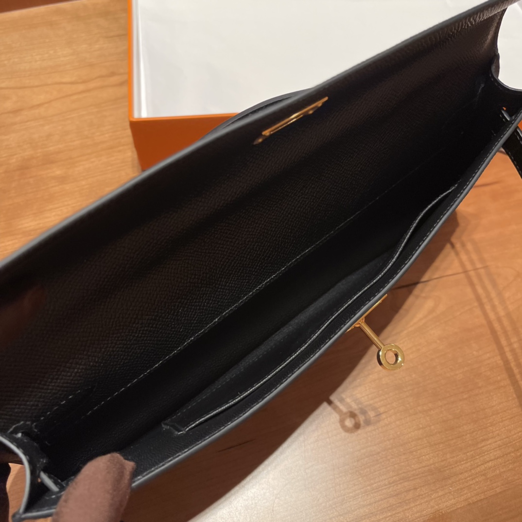 HERMES 爱马仕 Kelly cut 31cm Epsom皮 经典手包/晚宴包 89 黑色Noir 进口蜜蜡线 全手工制作