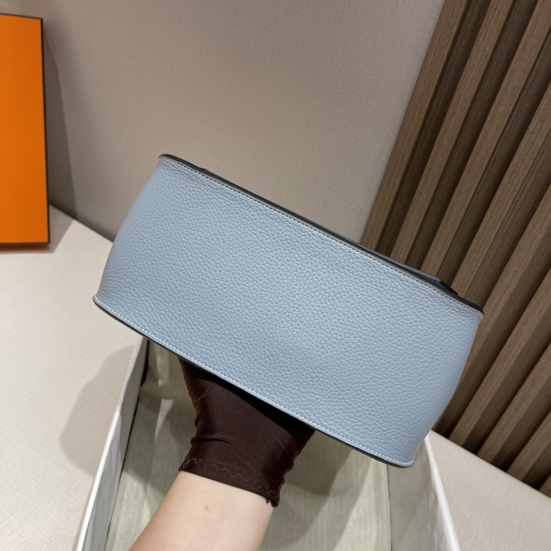 HERMES 爱马仕 Jypsiere吉普赛 28cm Clemence皮 J7 Bleu Un亚麻蓝 进口蜜蜡线 全手工制作