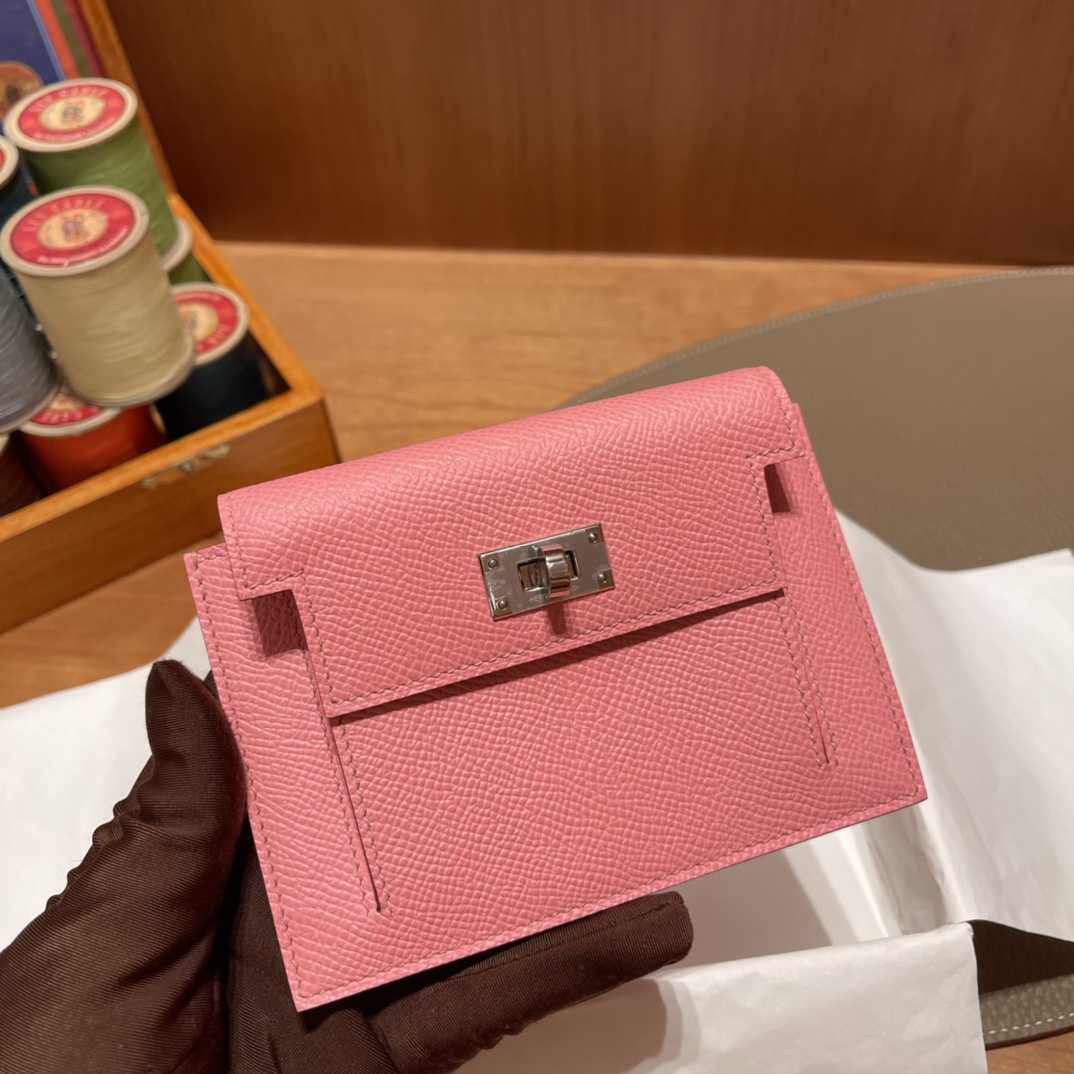 HERMES 爱马仕 Kelly Pocket 卡包 Epsom 1Q 奶昔粉 Rose Confetti 进口蜜蜡线 全手工制作