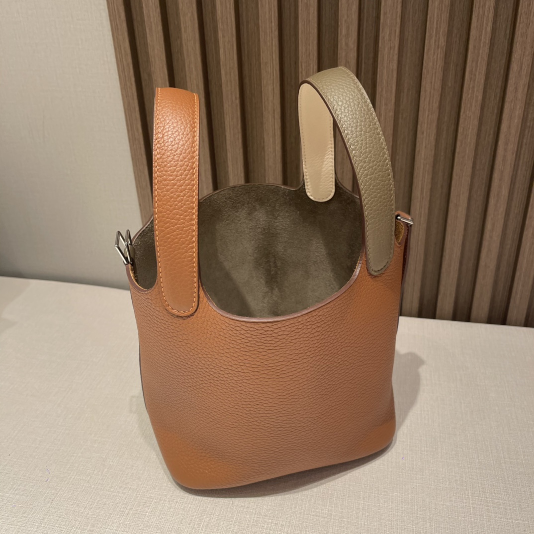HERMES 爱马仕 Picotin Lock菜篮子 三拼色 18 大象灰/37 金棕/i2 奶油白 进口蜜蜡线 全手工制作