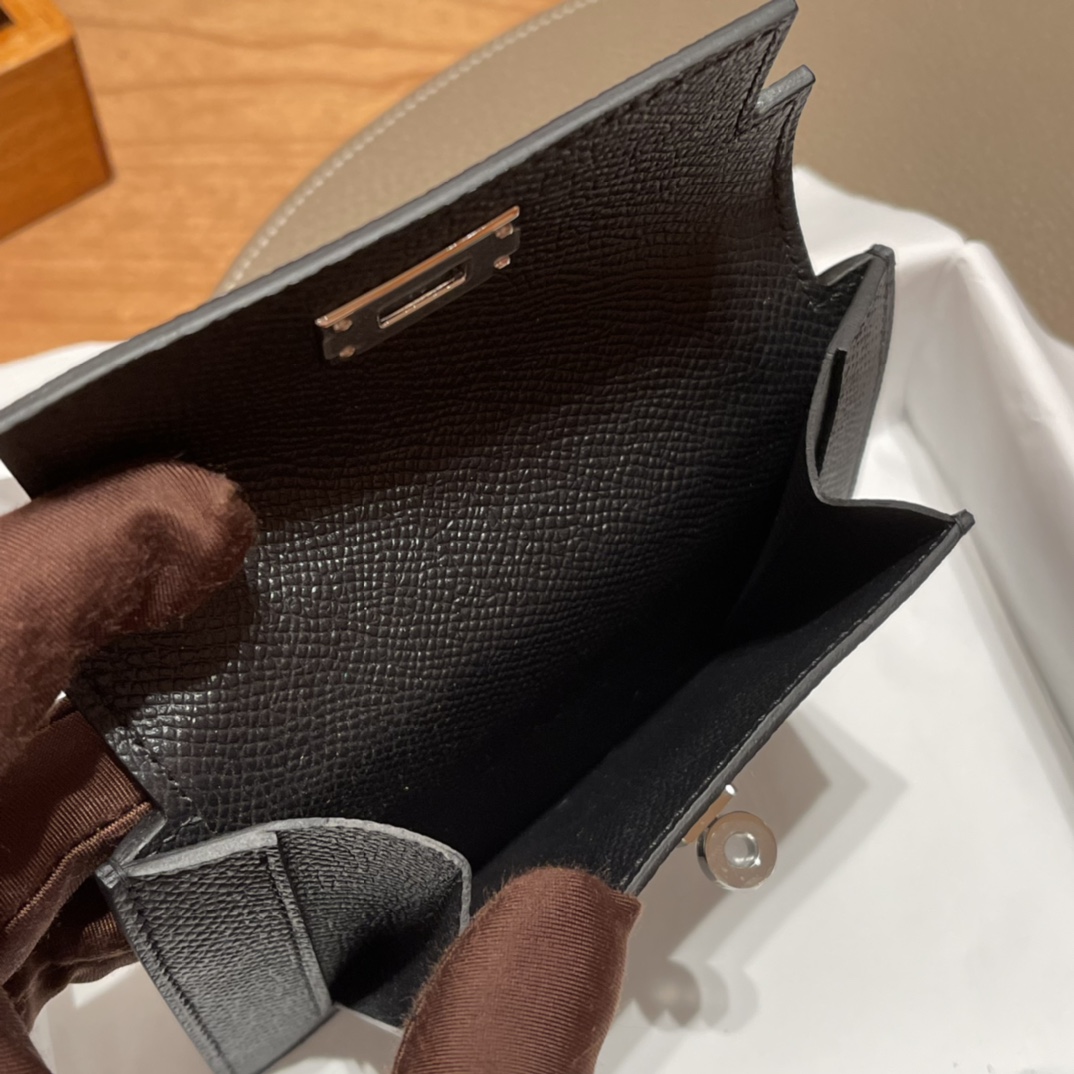 HERMES 爱马仕 Kelly Pocket 卡包 Epsom CC89 Nior 经典黑 进口蜜蜡线 全手工制作