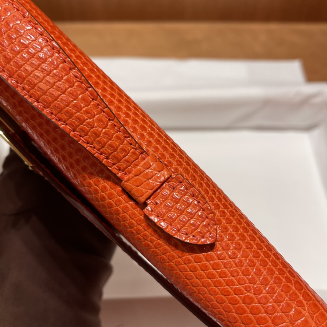 HERMES 爱马仕 Kelly Cut 31cm 蜥蜴皮Lizard 9T 火焰红 进口蜜蜡线 全手工制作