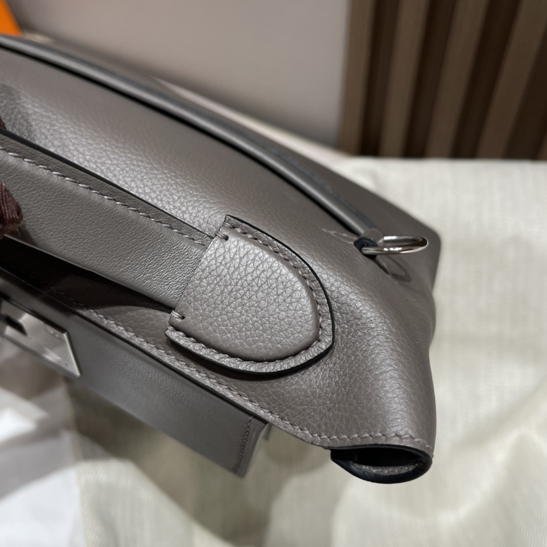 HERMES 爱马仕 Kelly24/24 mini 21cm Evercolor/swift 8F 锡器灰Etain 银扣 进口蜜蜡线 全手工制作