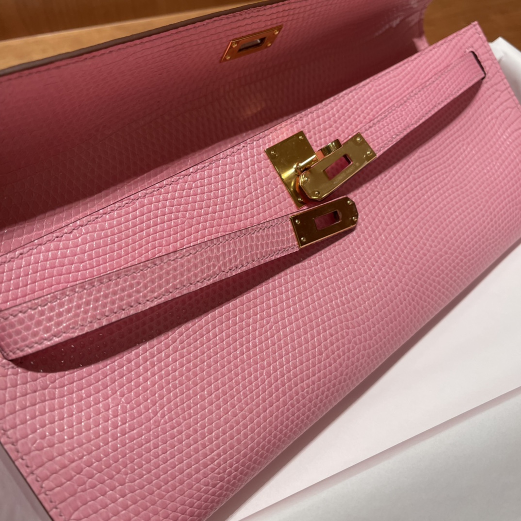 HERMES 爱马仕 Kelly Cut 31cm 蜥蜴皮Lizard 5P 樱花粉Pink 进口蜜蜡线 全手工制作