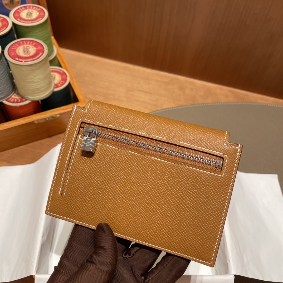 HERMES 爱马仕 Kelly Pocket 卡包 Epsom CK37金棕色 进口蜜蜡线 全手工制作