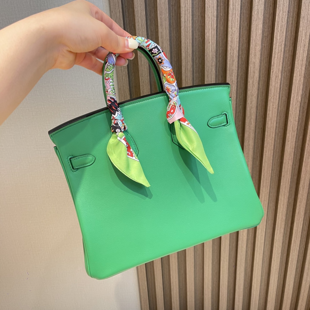HERMES 爱马仕 Birkin 25cm swift皮 1K 竹子绿Bambou 进口蜜蜡线 全手工制作