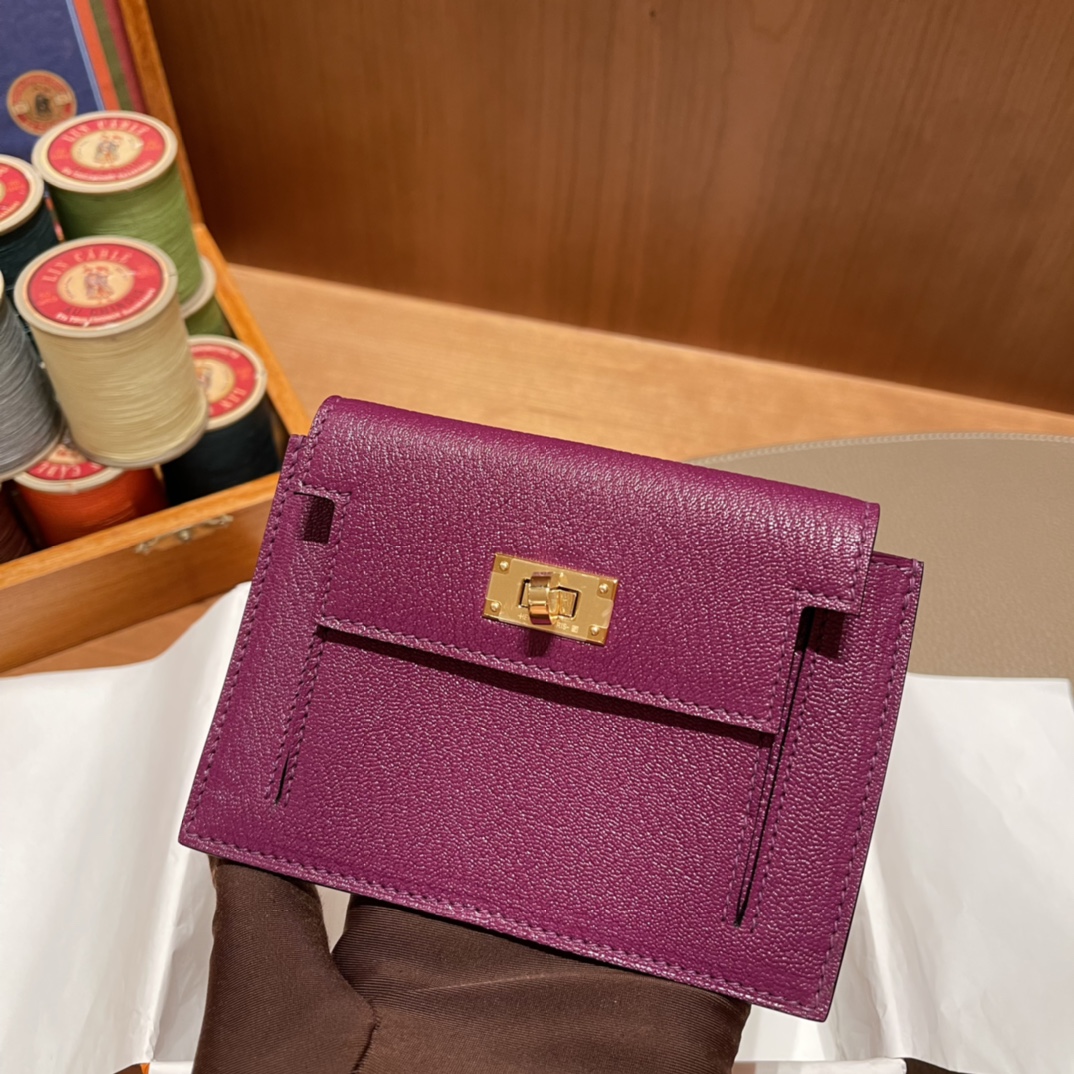 HERMES 爱马仕 Kelly Pocket 卡包 Epsom P9 海葵紫Anemone 进口蜜蜡线 全手工制作