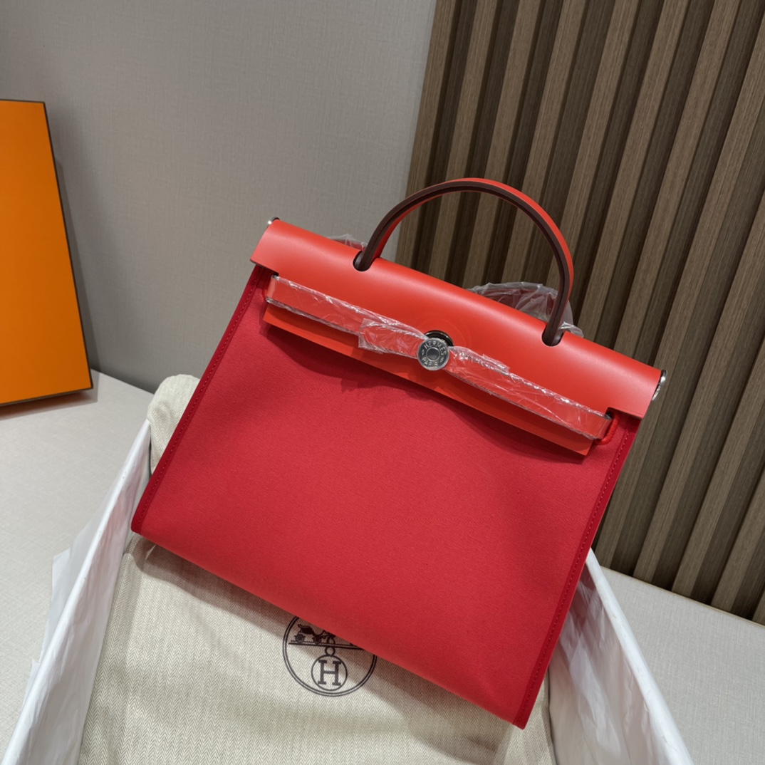 HERMES 爱马仕 Herbag 31cm S5 Rouge Tomate番茄红 休闲品味又在线的基础入门款 适合上学通勤 进口蜜蜡线 全手工制作