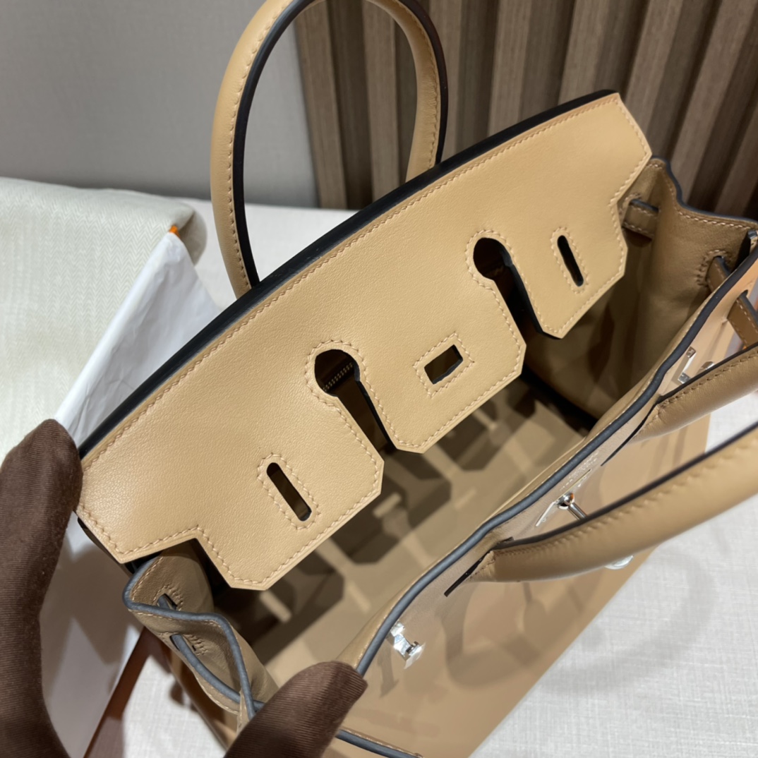 HERMES 爱马仕 Birkin 25cm swift皮 0M 温柔的拉茶色 进口蜜蜡线 全手工制作