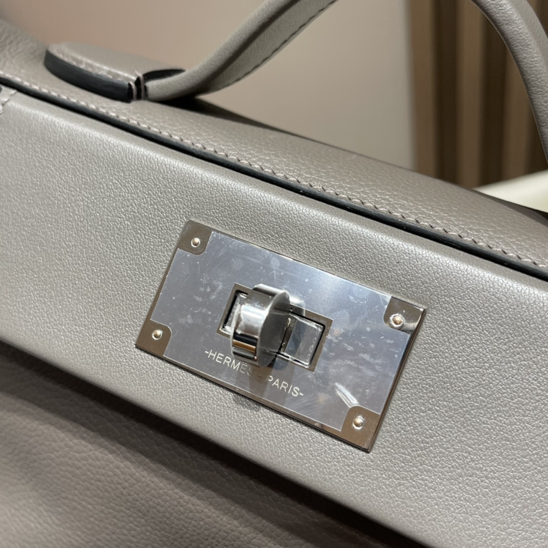 HERMES 爱马仕 Kelly24/24 mini 21cm Evercolor/swift 8F 锡器灰Etain 银扣 进口蜜蜡线 全手工制作