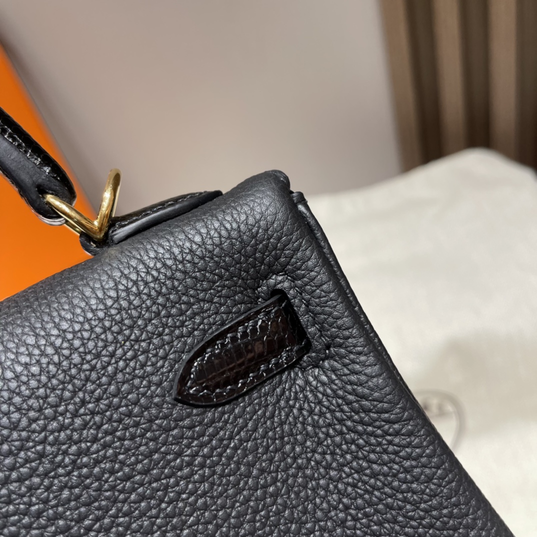 HERMES 爱马仕 Kelly Touch 25cm 内缝Retourne Togo/蜥蜴皮 89 黑色Noir 