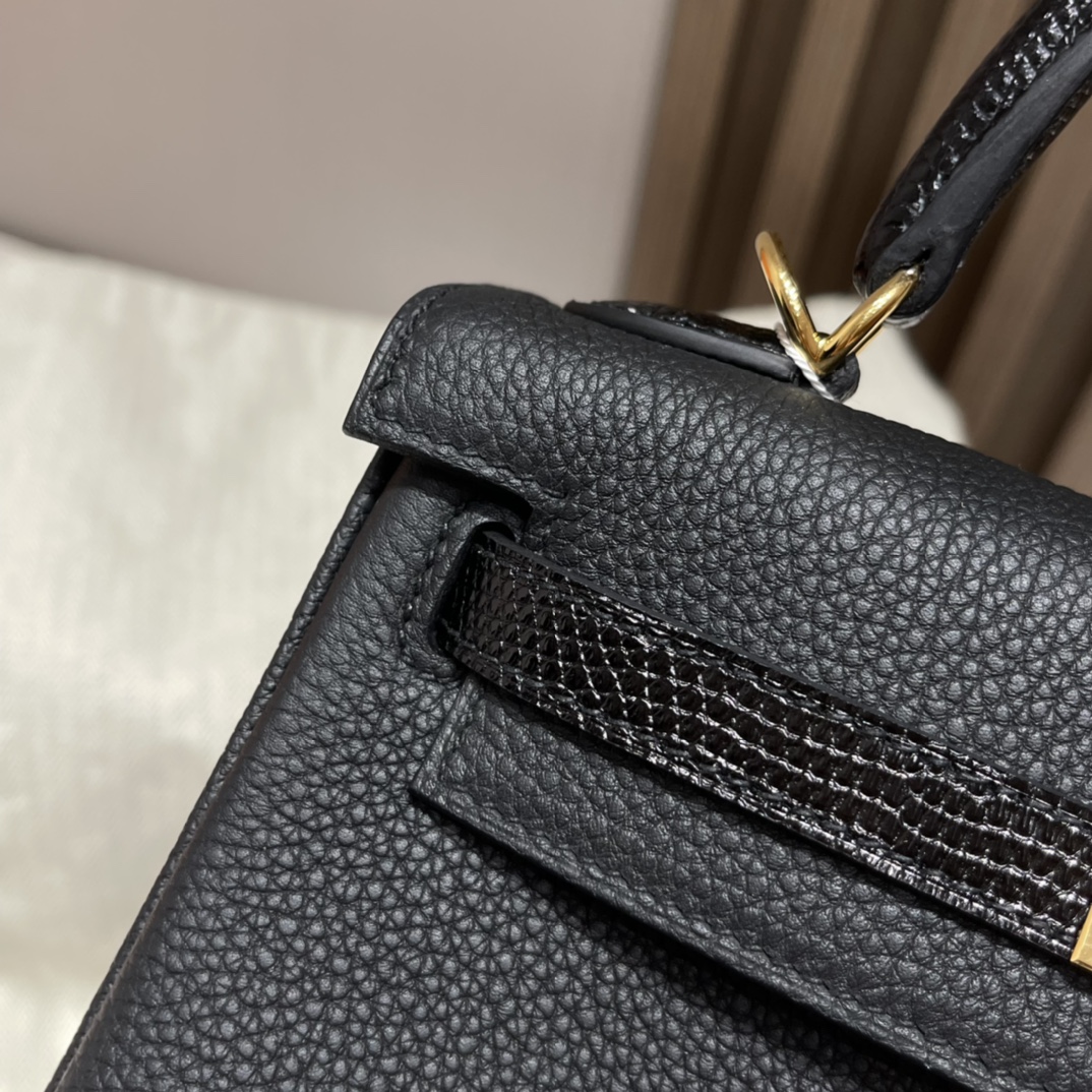 HERMES 爱马仕 Kelly Touch 25cm 内缝Retourne Togo/蜥蜴皮 89 黑色Noir 