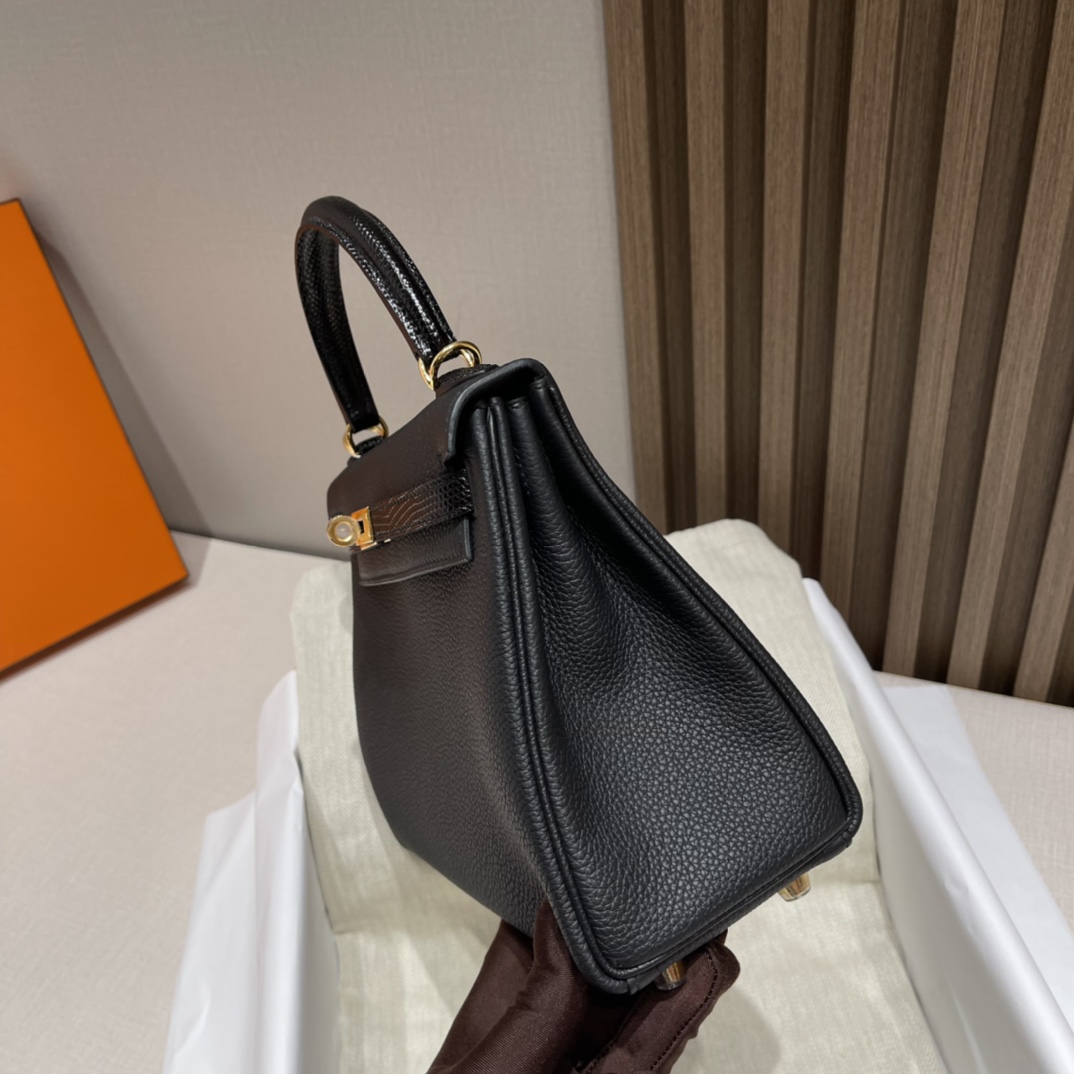 HERMES 爱马仕 Kelly Touch 25cm 内缝Retourne Togo/蜥蜴皮 89 黑色Noir 