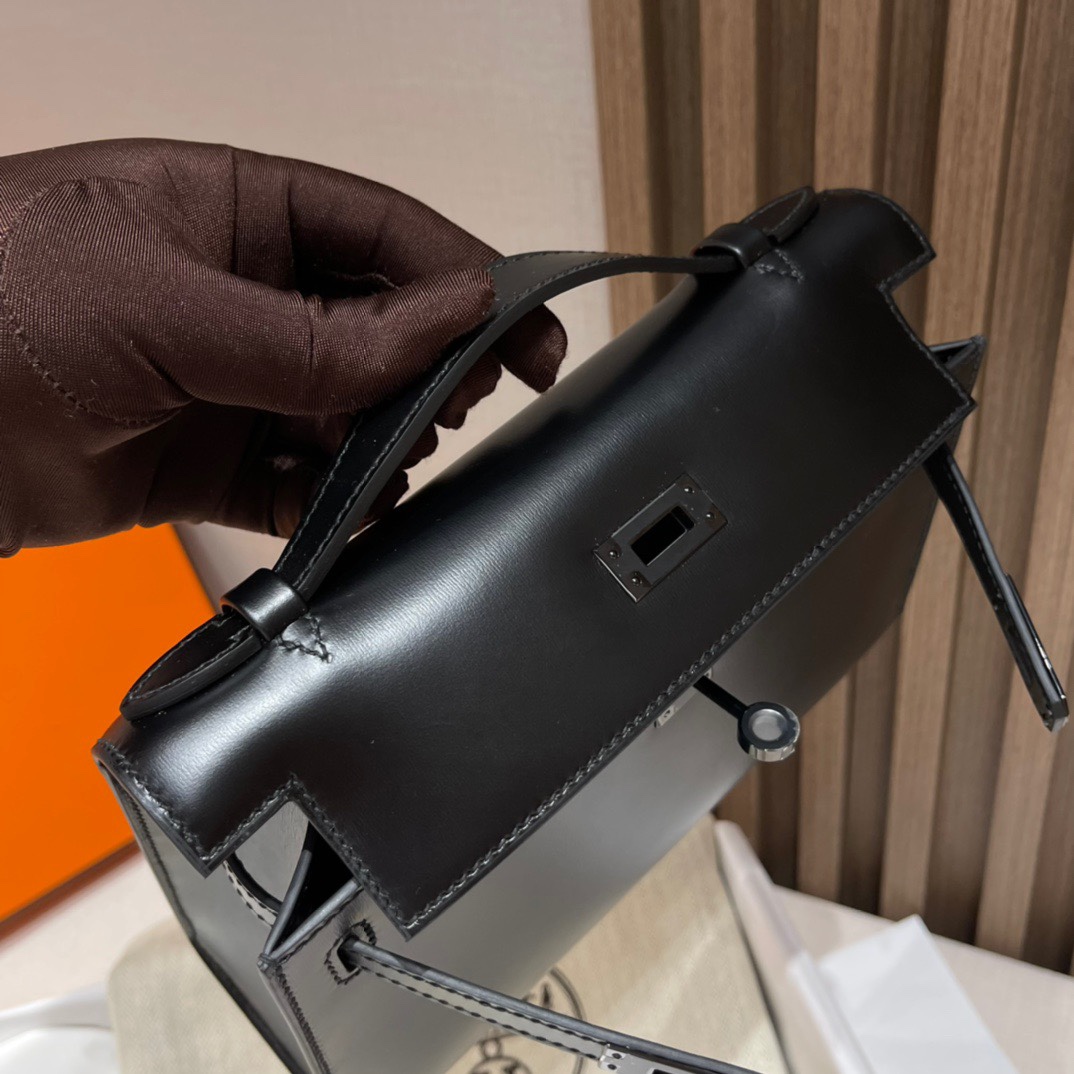 HERMES 爱马仕Mini Kelly 1代 迷你凯莉 89 Nior 经典黑色 22cm 枪扣 BOX皮 Birkinx娇娇名品