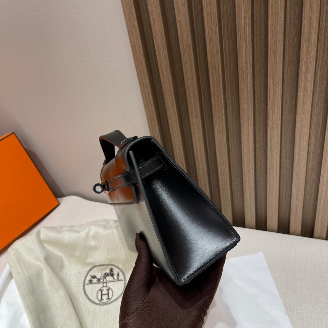 HERMES 爱马仕Mini Kelly 1代 迷你凯莉 89 Nior 经典黑色 22cm 枪扣 BOX皮 Birkinx娇娇名品