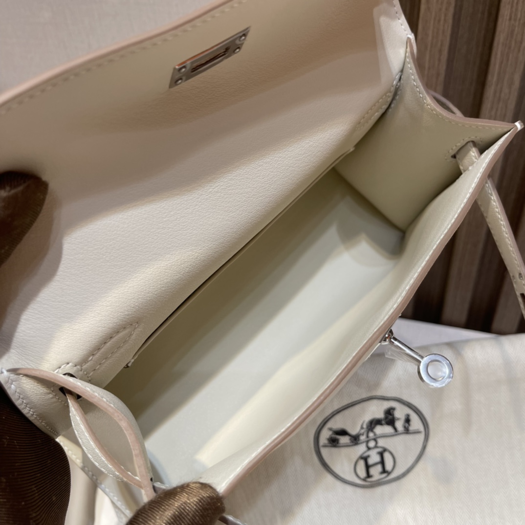 HERMES 爱马仕Mini Kelly 1代 10 Craie奶昔白 22cm 银扣 Swift皮 Birkinx娇娇名品