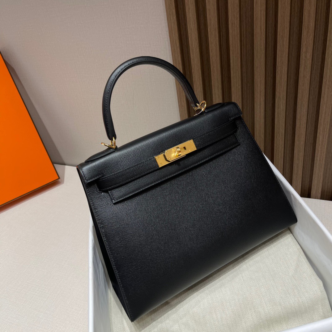 HERMES 爱马仕 Kelly 28cm Epsom皮 CC89 Nior经典黑 进口蜜蜡线 全手工制作