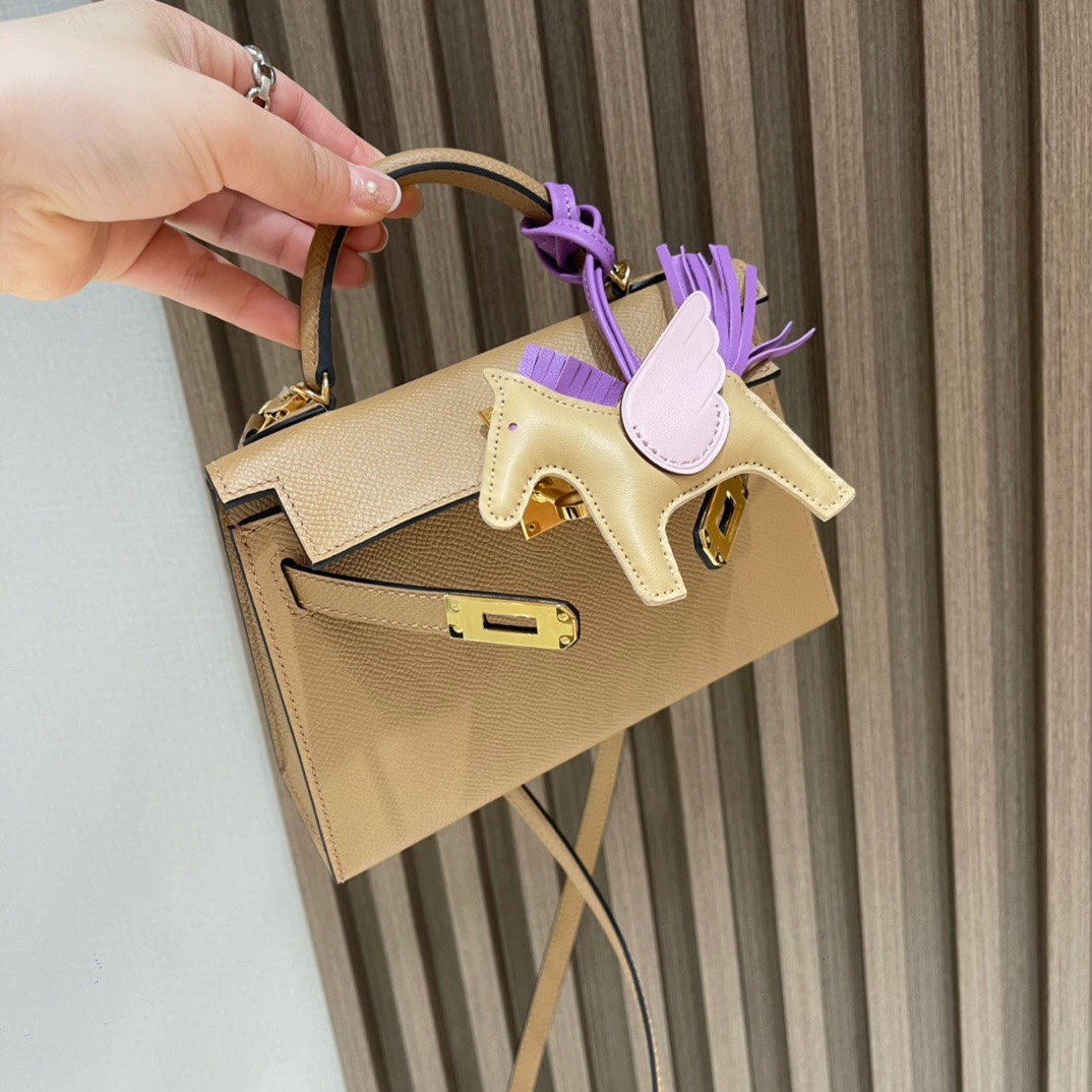 HERMES 爱马仕Mini Kelly 2代 0M CHAI 奶茶色 20cm 银扣 Epsom皮 Birkinx娇娇名品