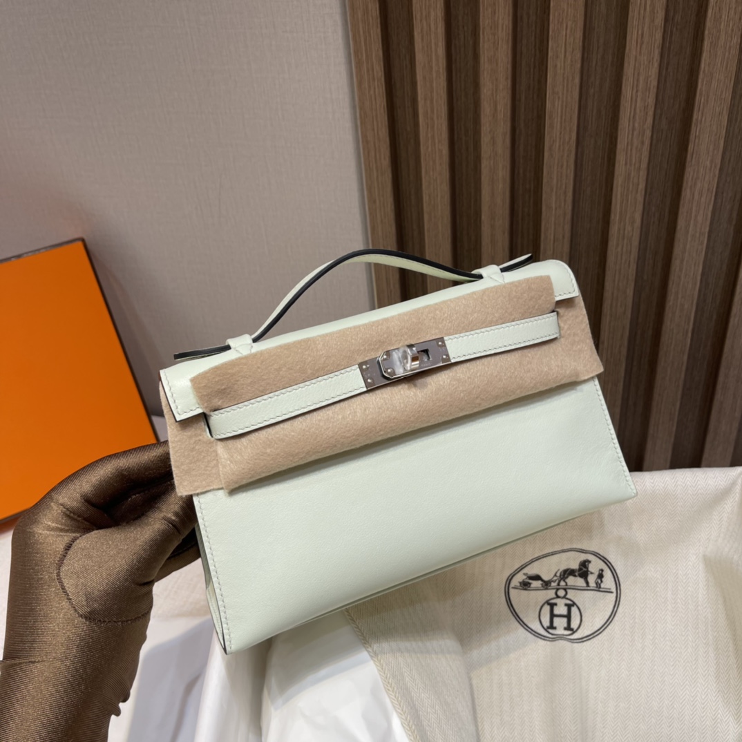 HERMES 爱马仕Mini Kelly 1代 0S 气泡绿 22cm 银扣 Swift皮 Birkinx娇娇名品