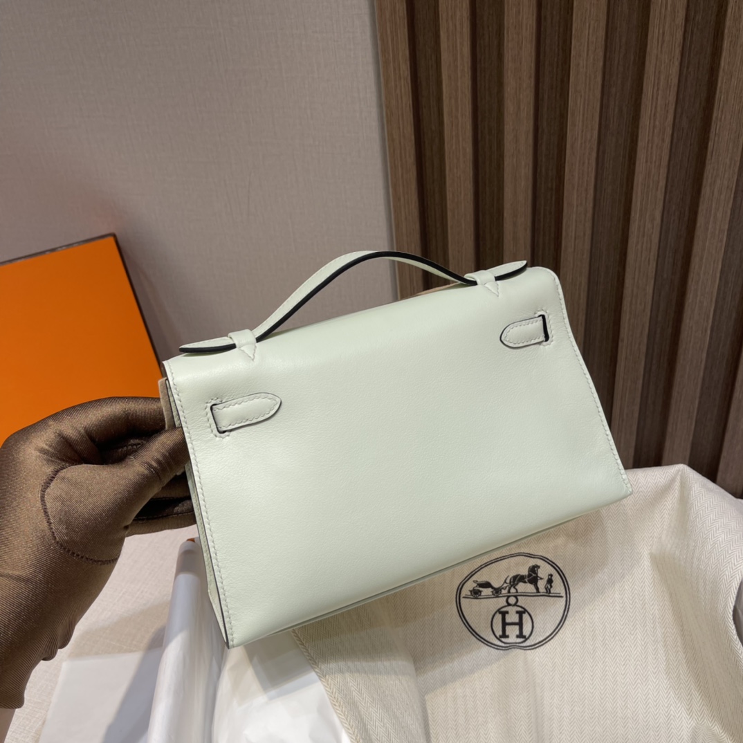 HERMES 爱马仕Mini Kelly 1代 0S 气泡绿 22cm 银扣 Swift皮 Birkinx娇娇名品